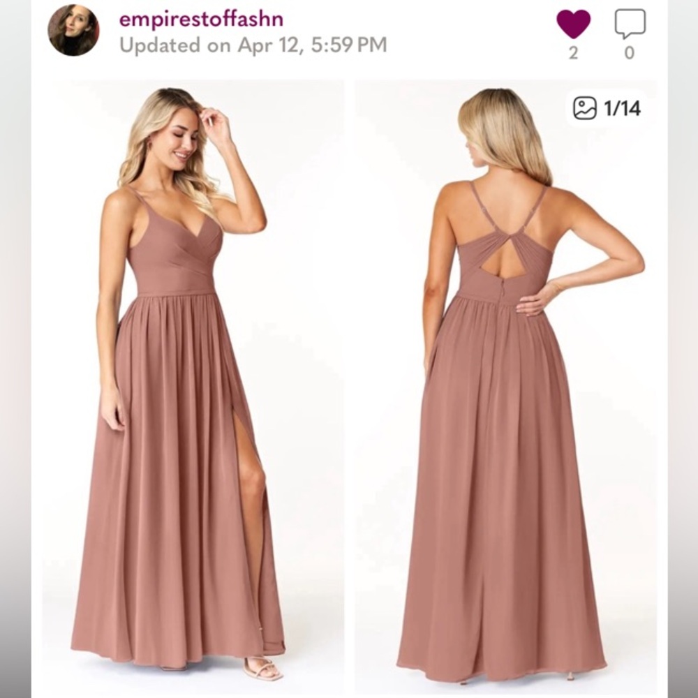 Azazie Dominic Chiffon Floor Length
Bridesmaid Gown Dress Cedar Rose Size A6